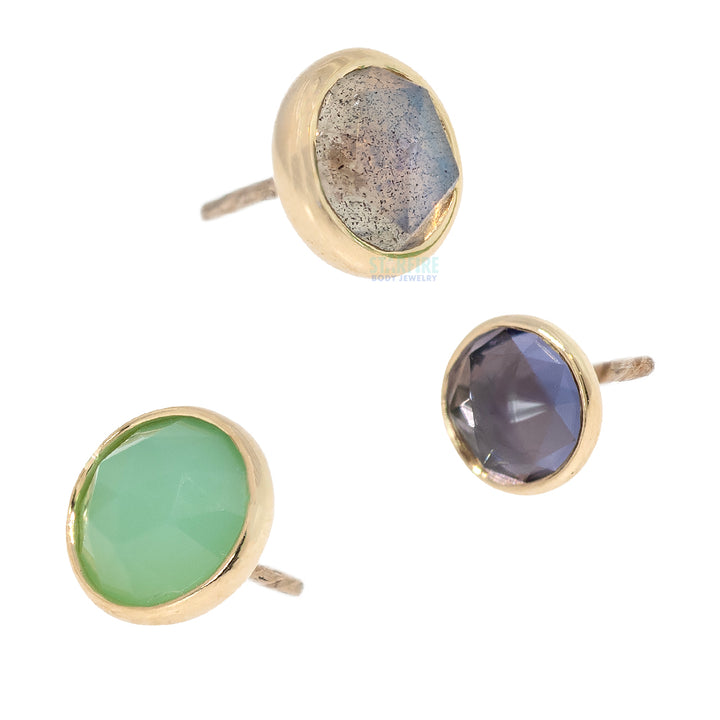 threadless: Rose Cut Chrysoprase in Cup Setting Pin in Gold & Platinum
