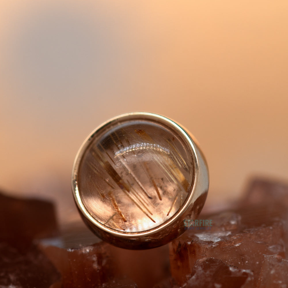 COPPER Rutilated Quartz in Cup Setting Threaded End in Gold