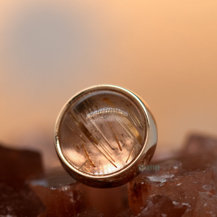 COPPER Rutilated Quartz in Cup Setting Threaded End in Gold