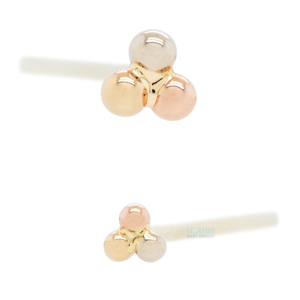 Tri Bead Cluster Nostril Screw in Tri Tone (Yellow, White & Rose) Gold