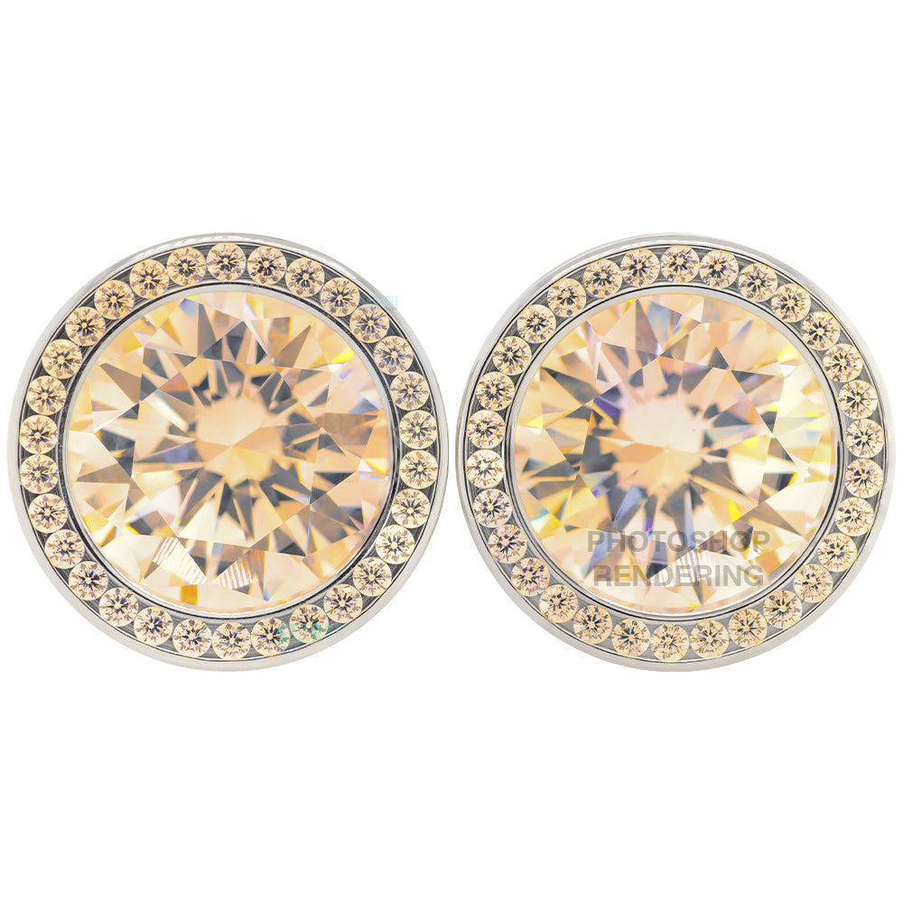 Super Gemmed BIG BLING Plugs ( Eyelets ) with Brilliant-Cut Gems - Amber Yellow