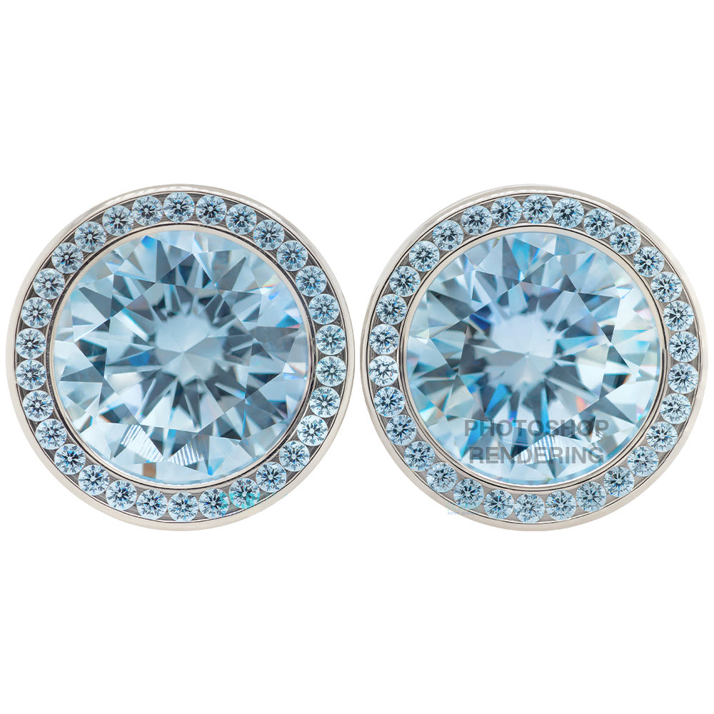 Super Gemmed BIG BLING Plugs ( Eyelets ) with Brilliant-Cut Gems - Blue Zircon