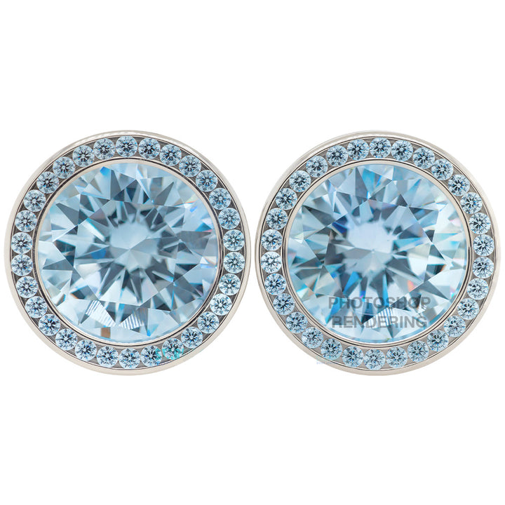 Super Gemmed BIG BLING Plugs ( Eyelets ) with Brilliant-Cut Gems - Blue Zircon