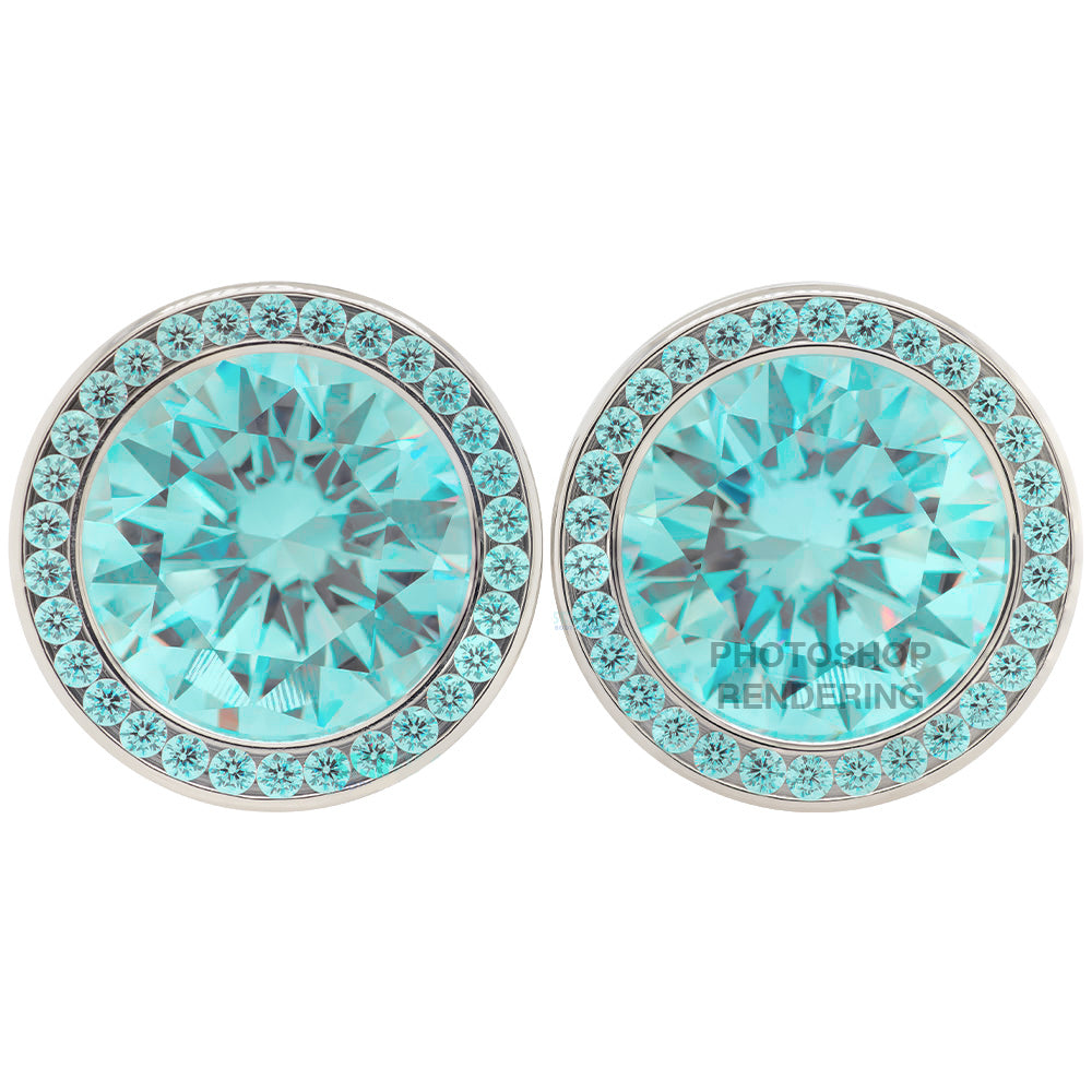 Super Gemmed BIG BLING Plugs ( Eyelets ) with Brilliant-Cut Gems - Mint Green