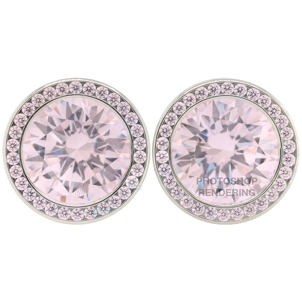 Super Gemmed BIG BLING Plugs ( Eyelets ) with Brilliant-Cut Gems - Pink Tourmaline