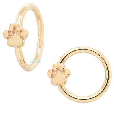 Flat Dog Paw Gold Captive Bead Ring (CBR)