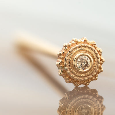 Round Afghan Nostril Screw in Gold with Champagne CZ