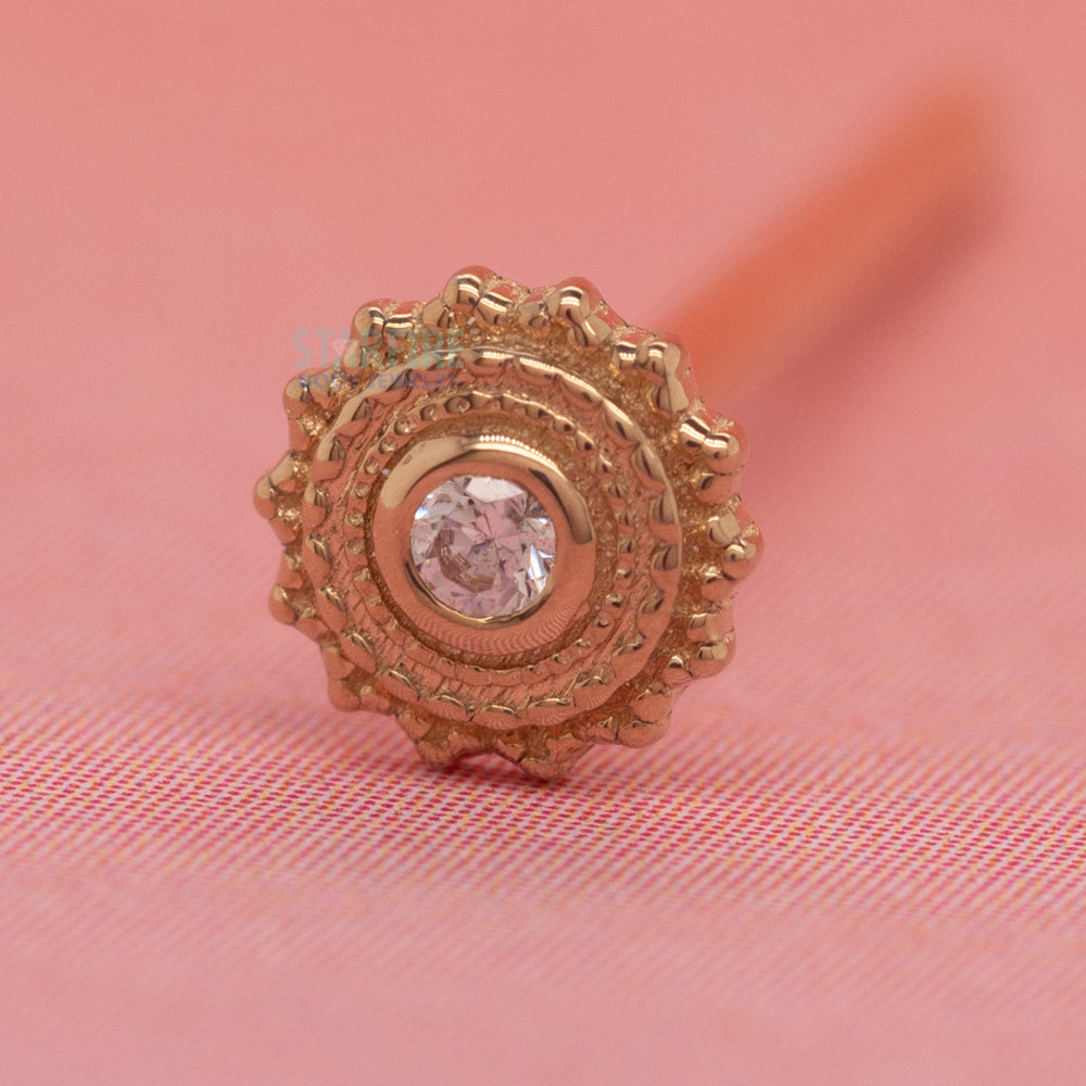 Round Afghan Nostril Screw in Gold & Platinum with White CZ