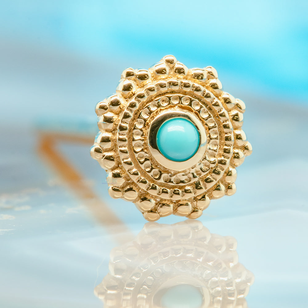 Round Afghan Nostril Screw in Gold with Turquoise