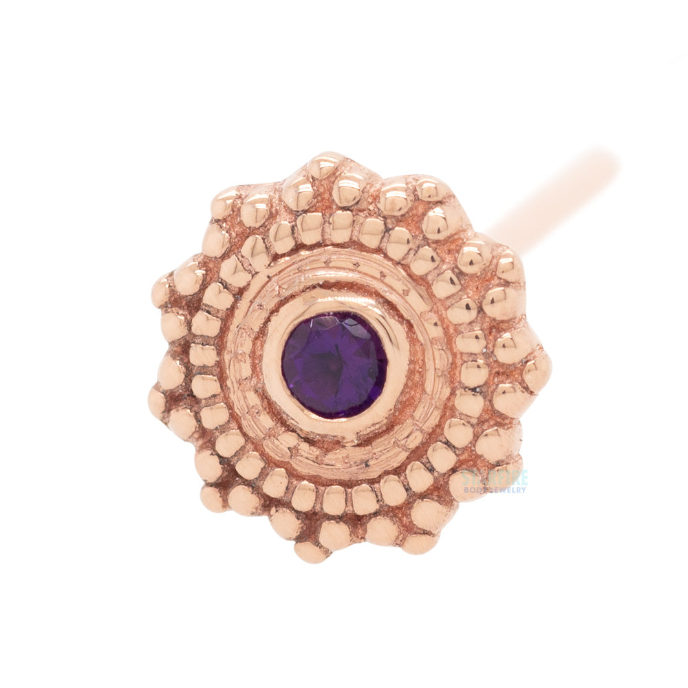 Round Afghan Nostril Screw in Gold with Amethyst