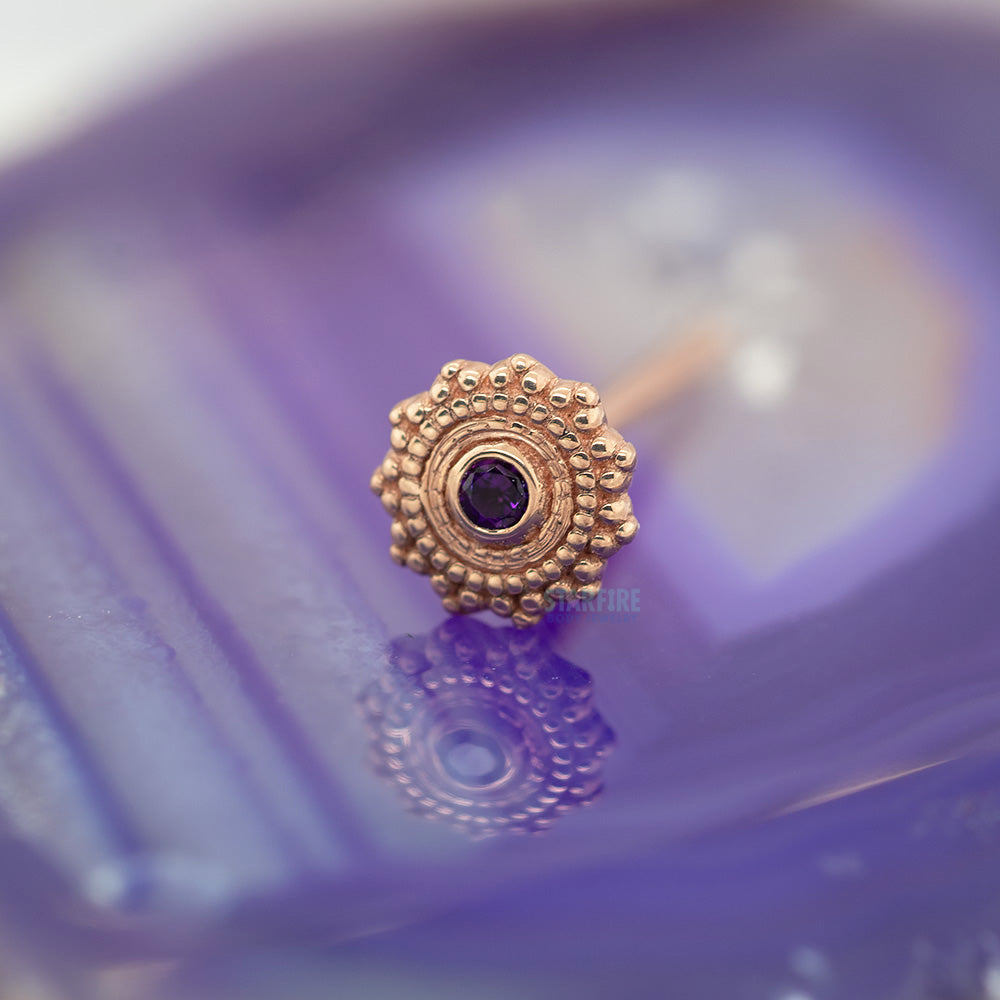 Round Afghan Nostril Screw in Gold with Amethyst