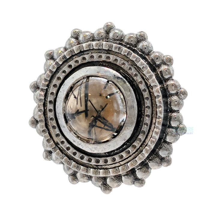 Round Afghan Threaded End in Black Rhodium - Gold with Tourmalinated Quartz