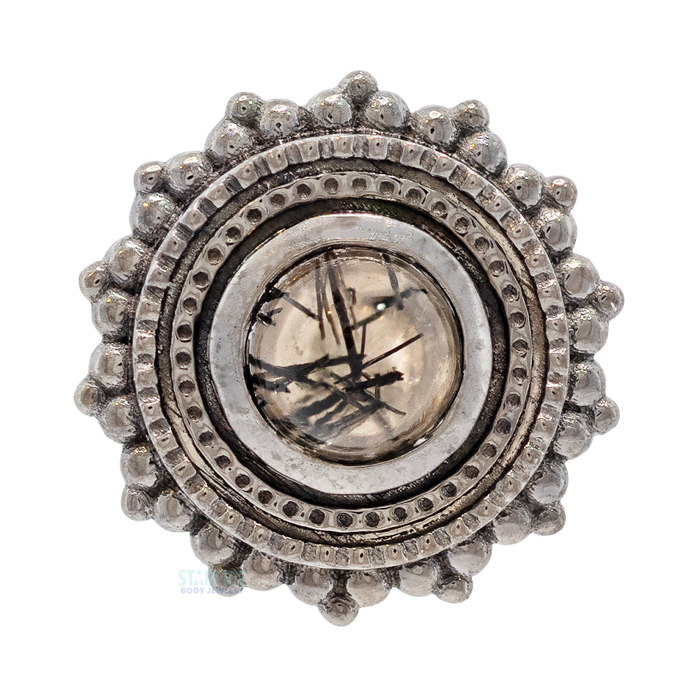 Round Afghan Threaded End in Black Rhodium - Gold with Tourmalinated Quartz
