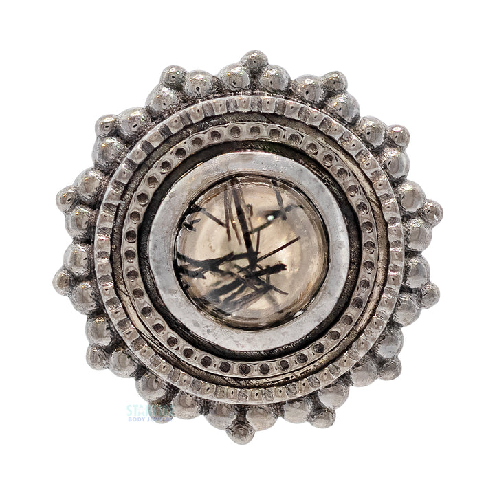 Round Afghan Threaded End in Black Rhodium - Gold with Tourmalinated Quartz
