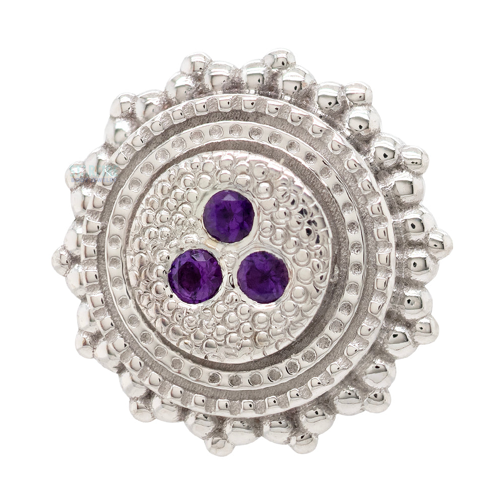 Round Afghan Threaded End in Gold & Platinum with 3 Gem Amethyst Pave