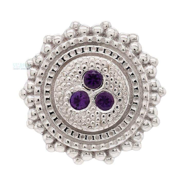 Round Afghan Threaded End in Gold & Platinum with 3 Gem Amethyst Pave