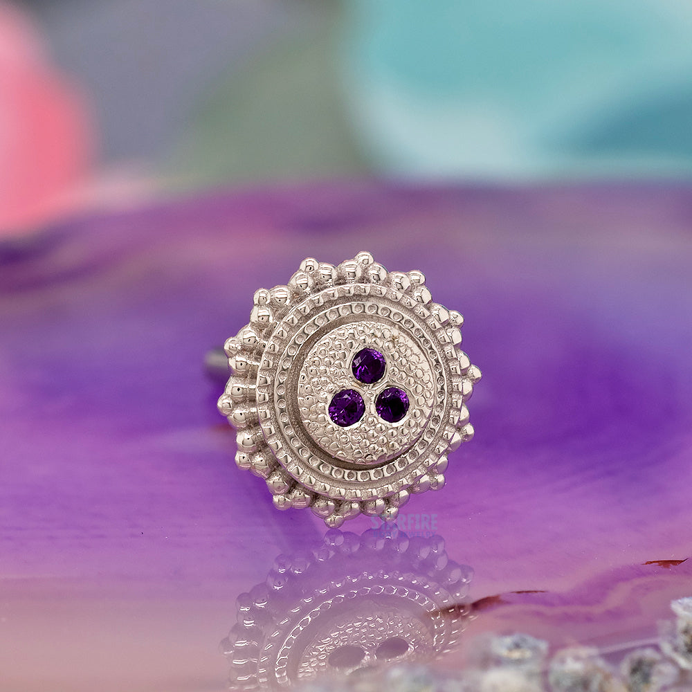 Round Afghan Threaded End in Gold & Platinum with 3 Gem Amethyst Pave