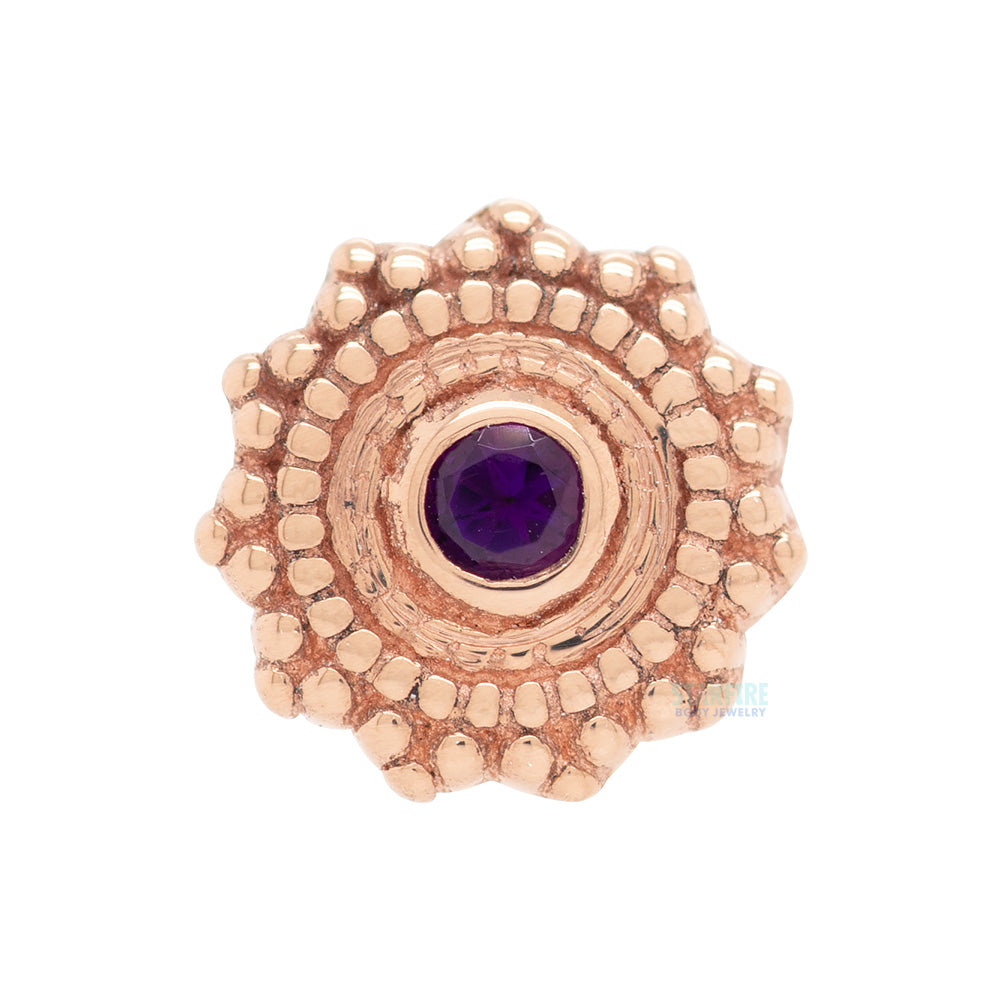 Round Afghan Threaded End in Gold with Amethyst