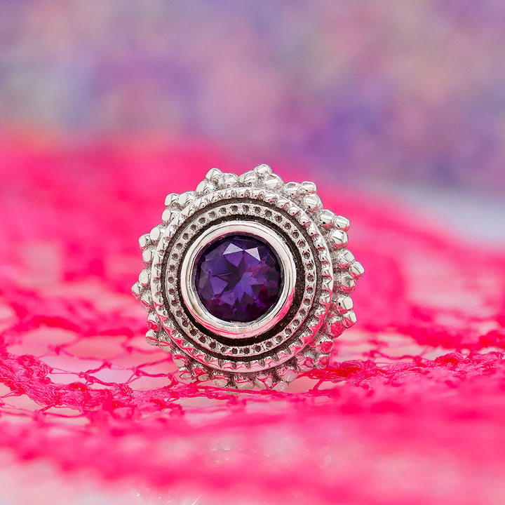 Round Afghan Threaded End in Gold with Amethyst
