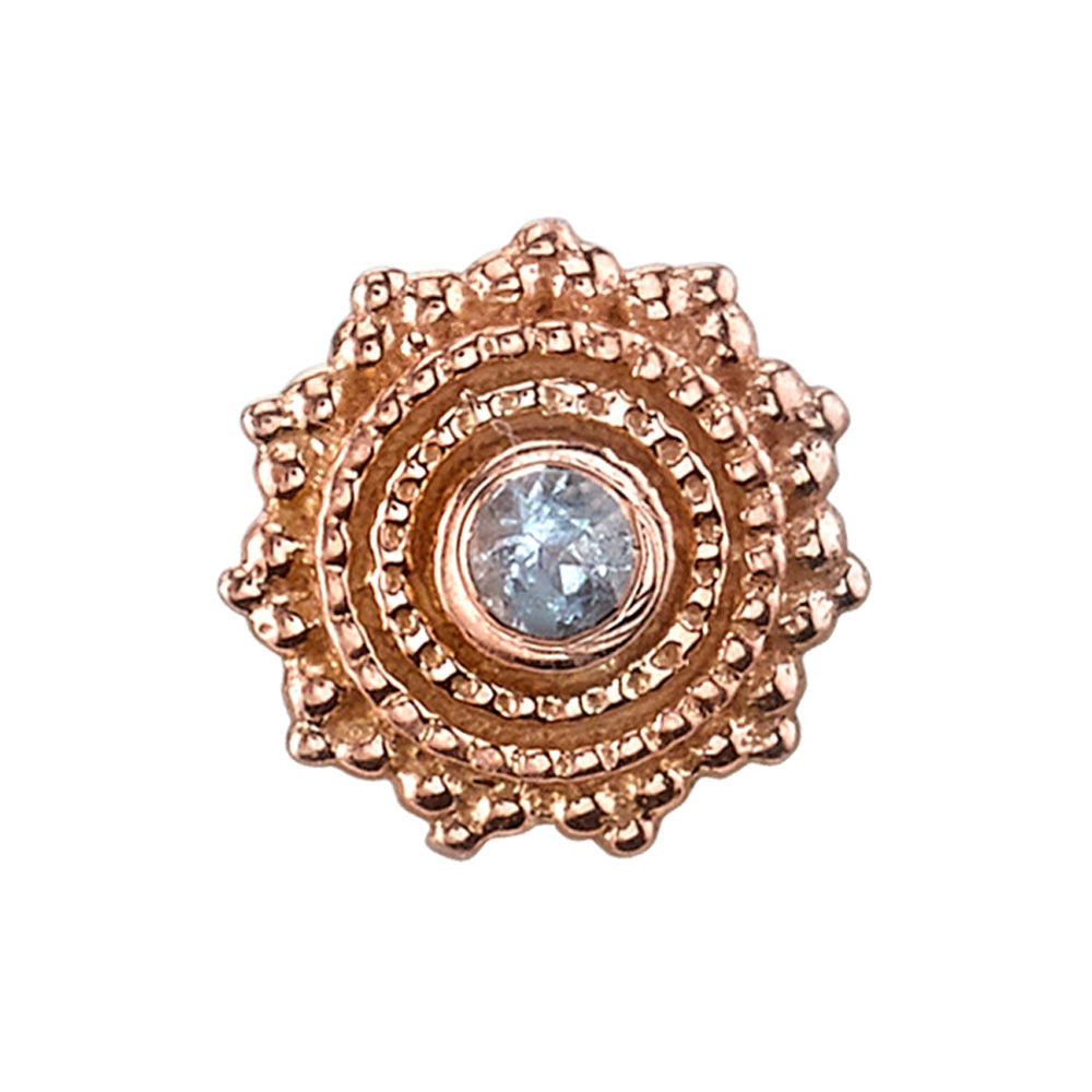 Round Afghan Threaded End in Gold with Aquamarine