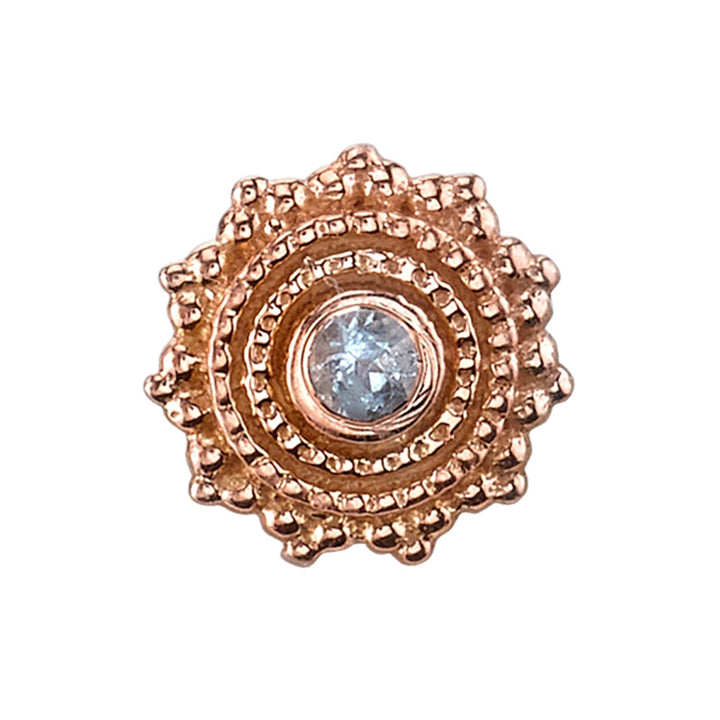 Round Afghan Threaded End in Gold with Aquamarine
