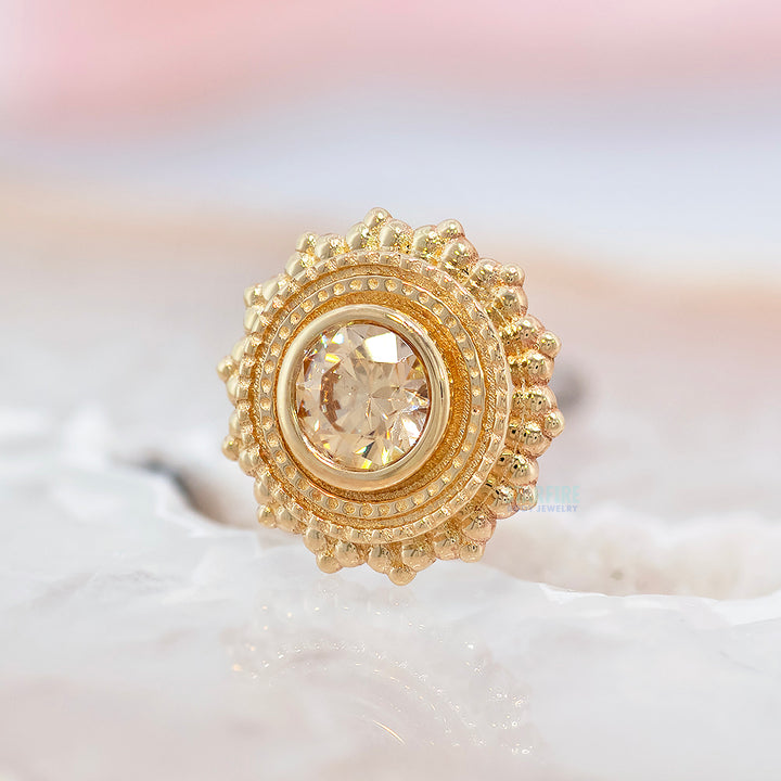 Round Afghan Threaded End in Gold with Champagne CZ