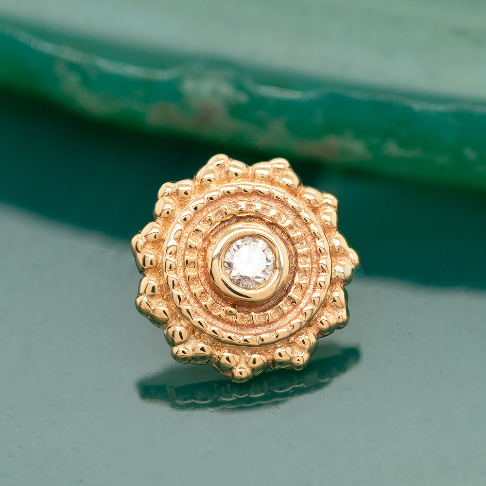 Round Afghan Threaded End in Gold with White DIAMOND