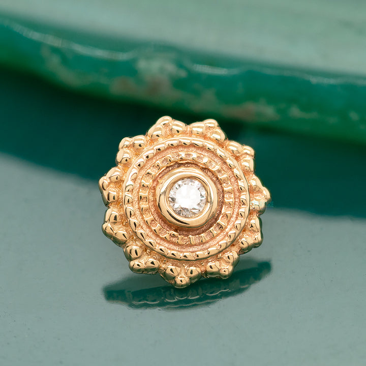 Round Afghan Threaded End in Gold with White DIAMOND
