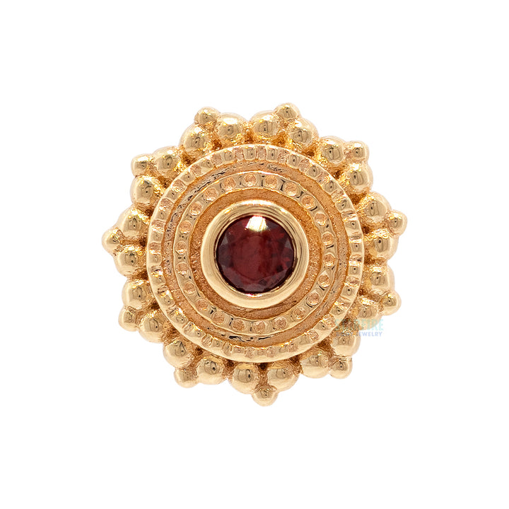 Round Afghan Threaded End in Gold with Garnet