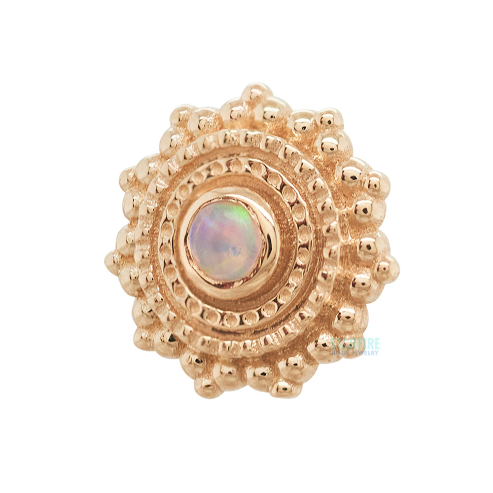 Round Afghan Threaded End in Gold with Genuine White Opal