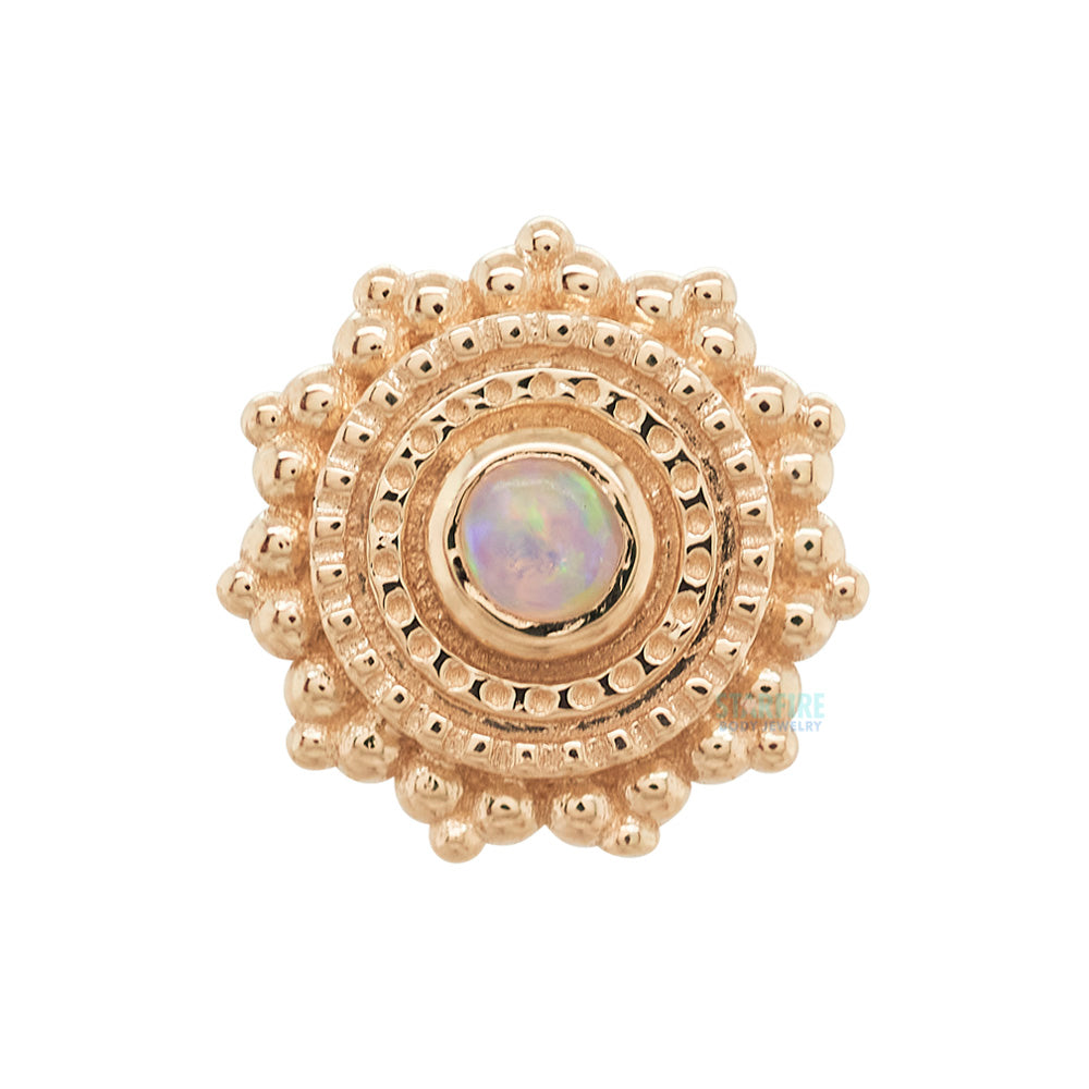 Round Afghan Threaded End in Gold with Genuine White Opal
