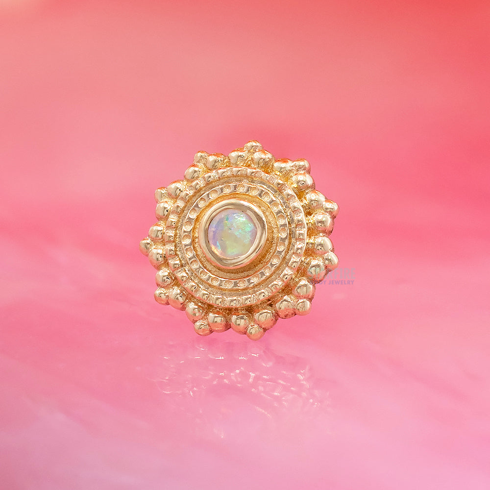 Round Afghan Threaded End in Gold with Genuine White Opal