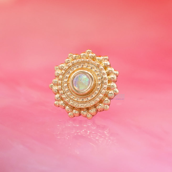 Round Afghan Threaded End in Gold with Genuine White Opal