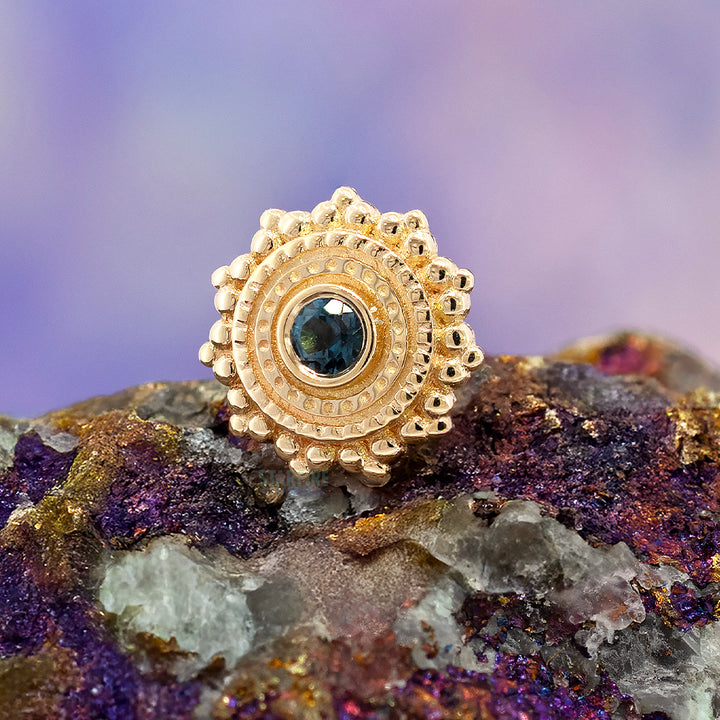 Round Afghan Threaded End in Gold & Platinum with London Blue Topaz