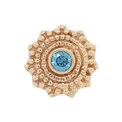 Round Afghan Threaded End in Gold with Ocean Blue Diamond