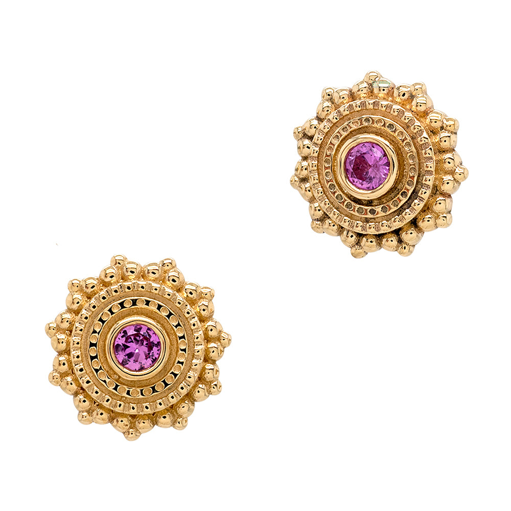 Round Afghan Threaded End in Gold with Pink Sapphire