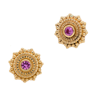 Round Afghan Threaded End in Gold with Pink Sapphire