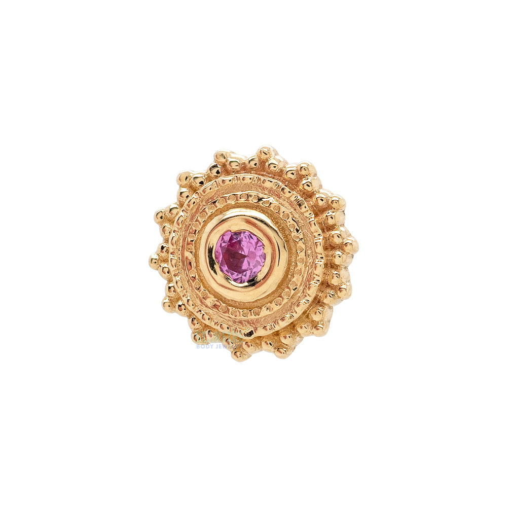 Round Afghan Threaded End in Gold with Pink Sapphire