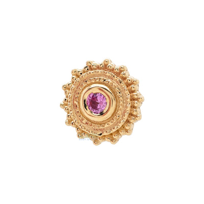 Round Afghan Threaded End in Gold with Pink Sapphire