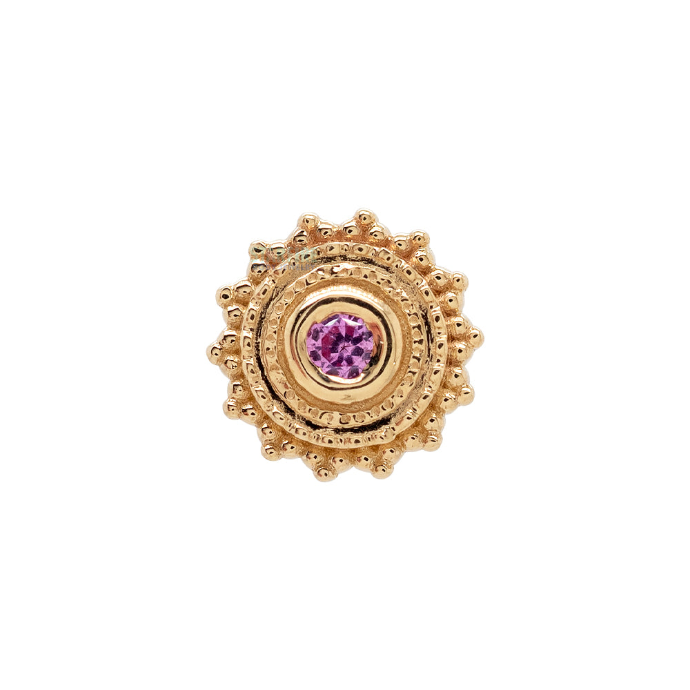 Round Afghan Threaded End in Gold with Pink Sapphire