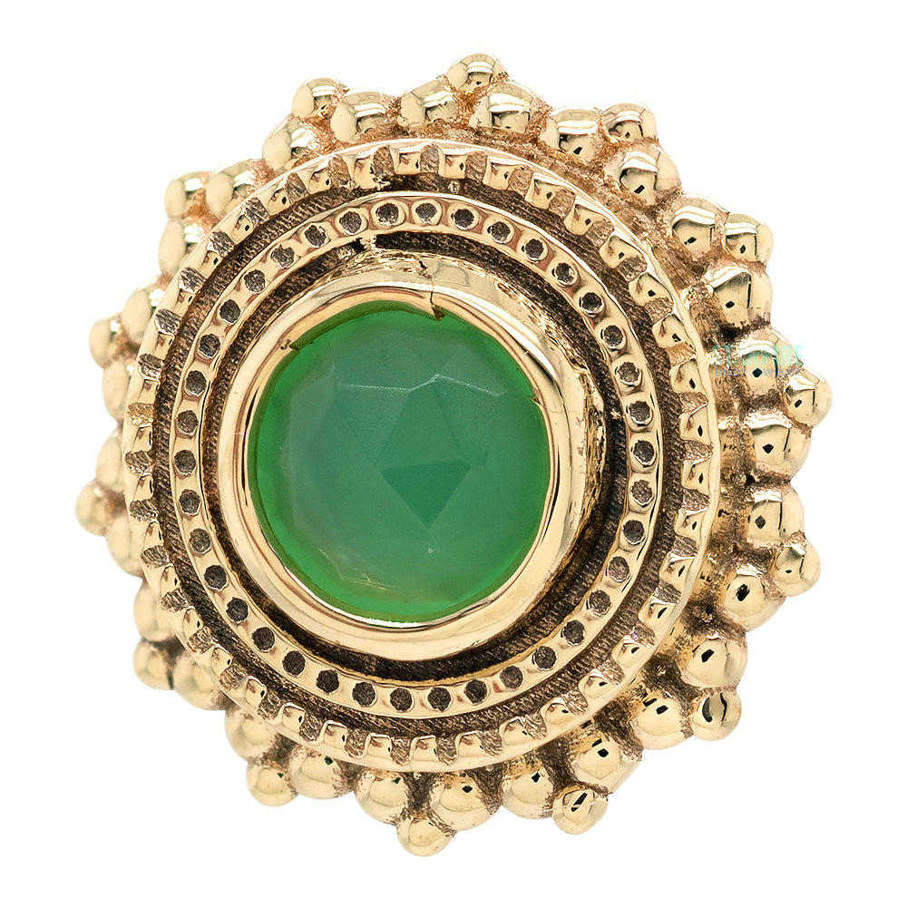 Round Afghan Threaded End in Gold with Rose Cut Chrysoprase