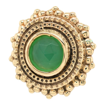 Round Afghan Threaded End in Gold with Rose Cut Chrysoprase