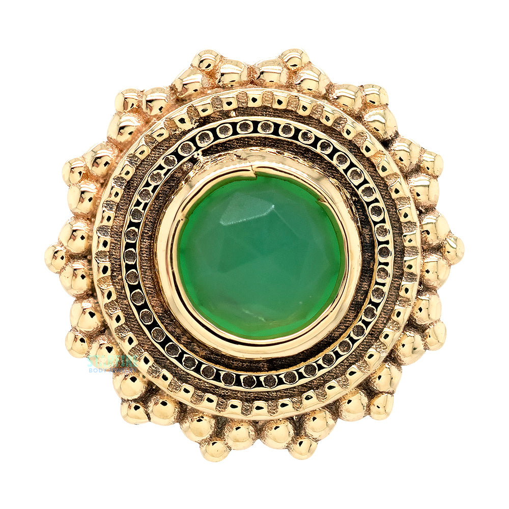 Round Afghan Threaded End in Gold with Rose Cut Chrysoprase