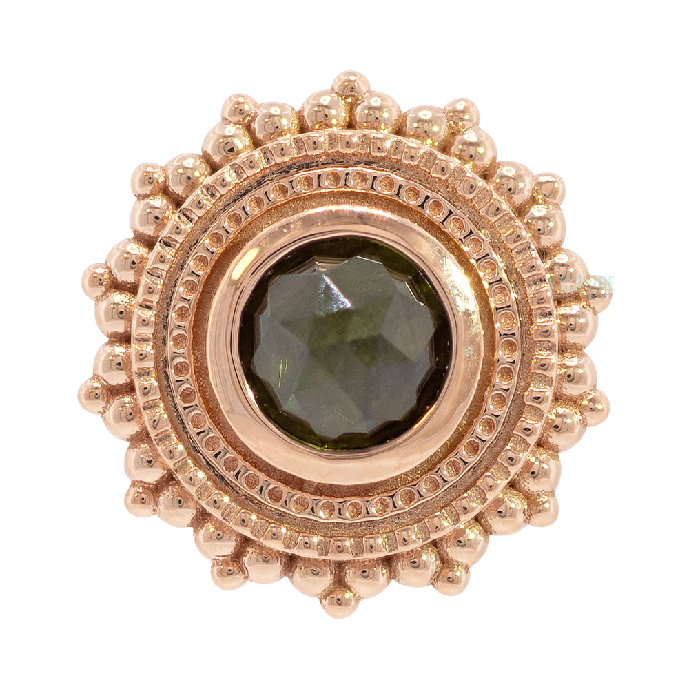 Round Afghan Threaded End in Gold with Rose Cut Green Tourmaline