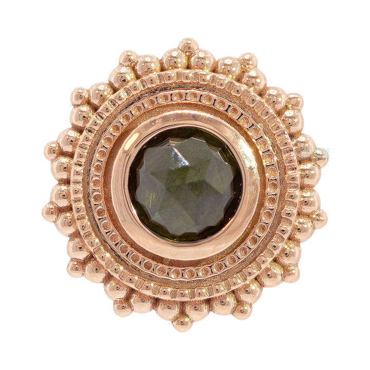 Round Afghan Threaded End in Gold with Rose Cut Green Tourmaline