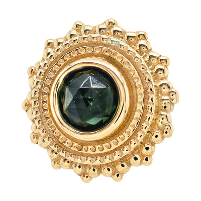 Round Afghan Threaded End in Gold with Rose Cut Green Tourmaline