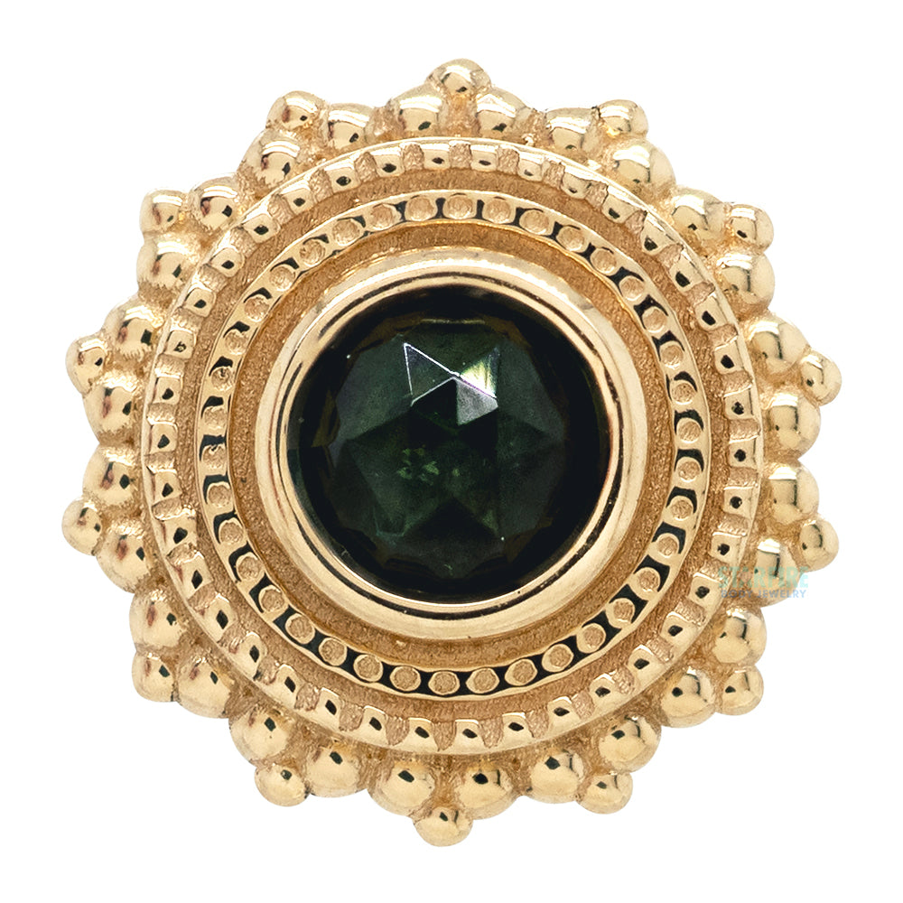 Round Afghan Threaded End in Gold with Rose Cut Green Tourmaline