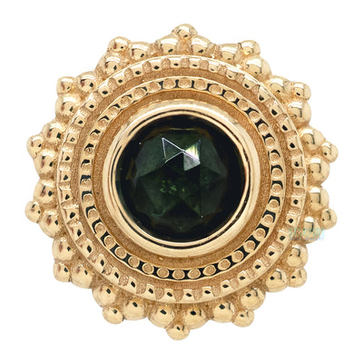 Round Afghan Threaded End in Gold with Rose Cut Green Tourmaline