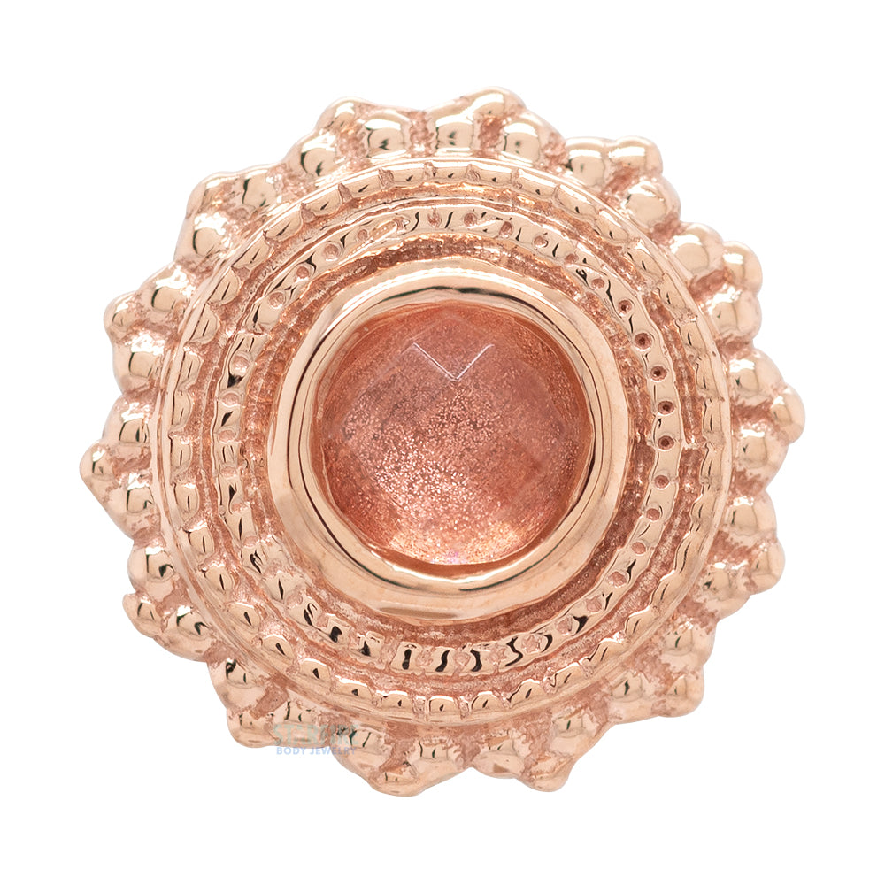 Round Afghan Threaded End in Gold with Rose Cut Oregon Sunstone