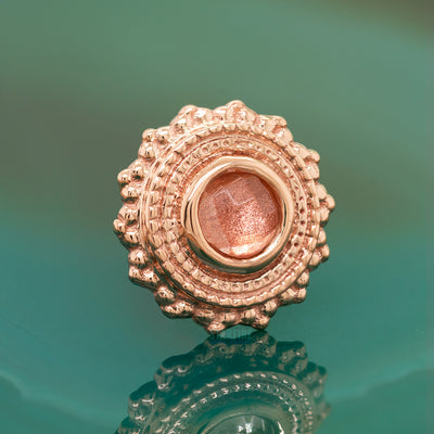 Round Afghan Threaded End in Gold with Rose Cut Oregon Sunstone